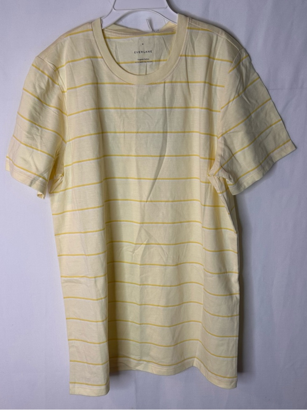 Everlane Women’s Pale Yellow Striped Crew Tee 100% Organic Cotton Size M